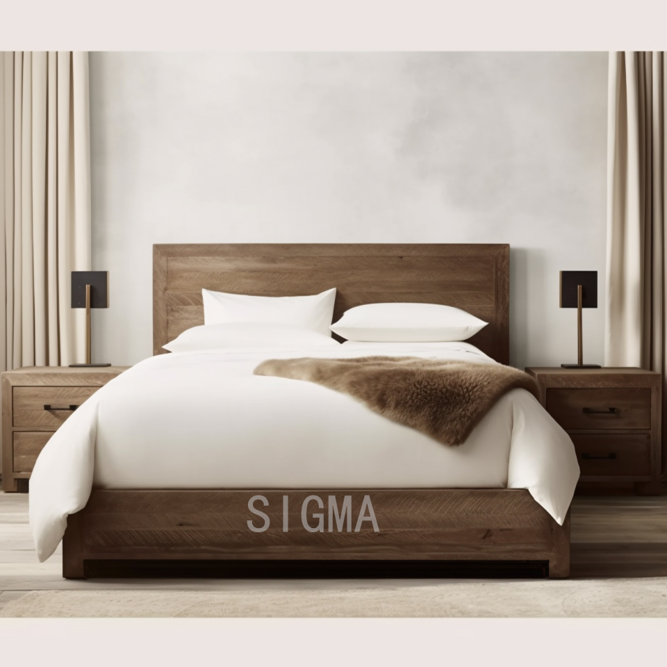 New design  Retro Style Floor Bed Bedroom Furniture queen size bed Solid wooden bed