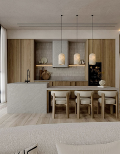 Modern Luxury Wabisabi Style Modular Kitchen Island Cabinet Artificial Marble Top Solid Wood Door Option Neutral Tone Open Shelf - Product Image 3