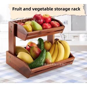 Wooden Double Tier Fruit Basket Storage <b>Rack</b> For <b>Kitchen</b> Food Organization Multifunctional Standing Type - Product Image 5