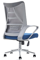Chaise de bureau moderne et lumineuse en maille, modèle Bow, pivotante, gris foncé et bleu, avec vérin à gaz de 100 mm, support dorsal ergonomique et base en acier