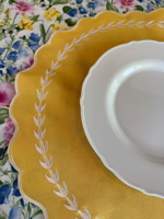 Ensemble de sets de table et de serviettes en lin et coton jaunes, brodés, style printemps-été, à bords festonnés, décoration de table de Pâques