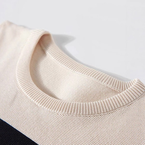 Striped Knit Short Sleeve Summer Women's <b>Top</b> Slim Fit <b>Patchwork</b> T-Shirt Navy Blue And Apricot ZY71 - Product Image 4