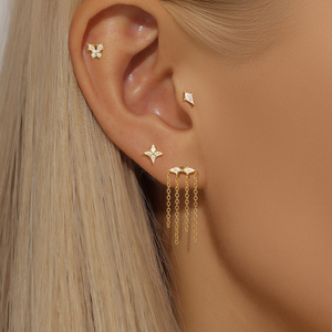 Pendientes de tuerca con borla de circonita y diseño de lazo para uso diario - Product Image 2