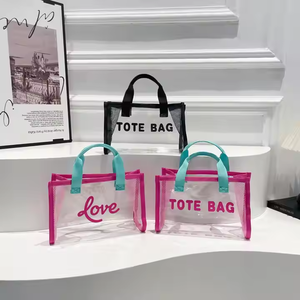Petit sac fourre-tout en PVC transparent logo personnalisé sac cadeau de mode de luxe à poignée noire pour sac de plage de demoiselles d'honneur de mariage - Product Image 2
