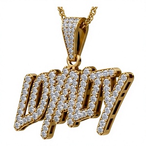 Gold Plated Word Letter Pendant Necklace with Cubic Zirconia <b>Rope</b> <b>Chain</b> Hip Hop Style Party Jewelry Gift - Product Image 3