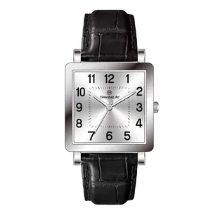 2024 Square Shaped Steel Case Analog Dial with Big Numbers Custom Watch from Private Label Watch Company Leather Band