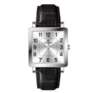 2024 Cadran analogique en acier de forme carrée avec de grands chiffres Montre personnalisée de marque privée Watch Company Leather Band