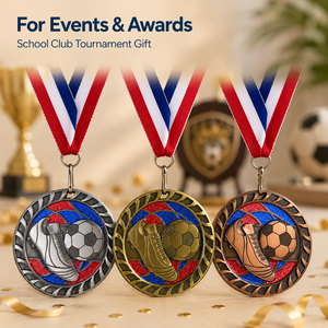 Football Medal Custom Sports Medals Zinc Alloy Award Medals Wholesale Soccer Medals With <b>Ribbon</b> for Event Supplier - Product Image 3