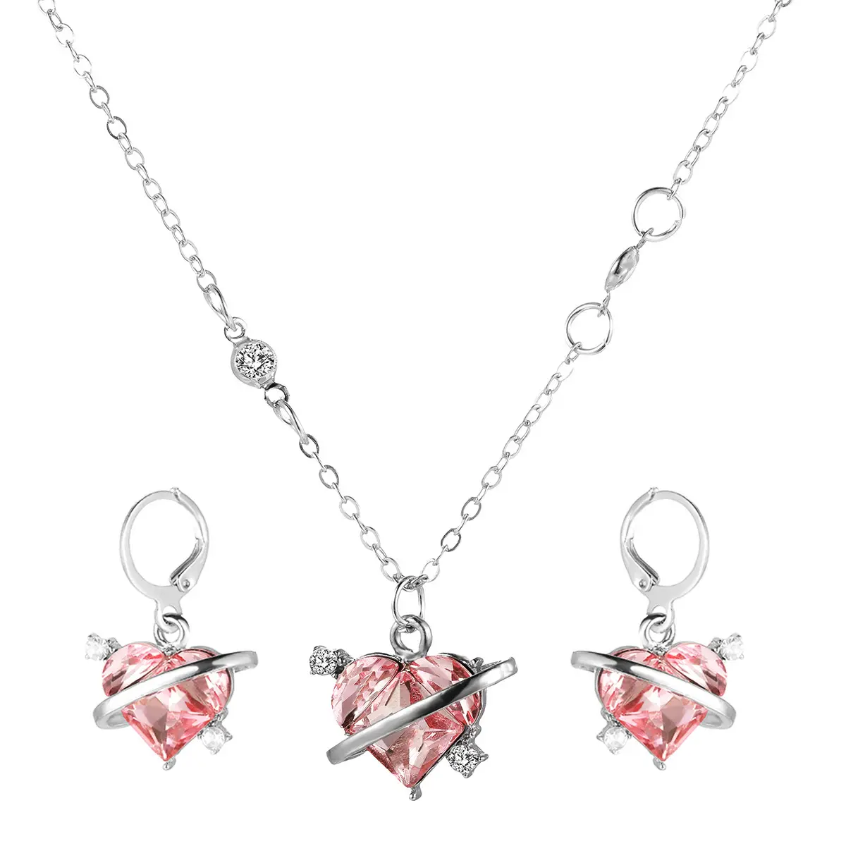 Mode Roze Hart Ketting Set Voor Groothandel N910102