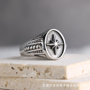 Retro Star Pattern <b>Titanium</b> Steel <b>Ring</b> For Men Fashion Jewelry SA1087 - Product Image 1
