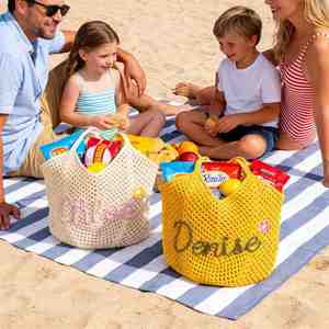 Personalized Crochet Beach Tote, Boho Cotton <b>Net</b> Market Pouch, Custom Trip <b>Bag</b>, Summer Shoulder <b>Bag</b> for Women, Bridesmaid Gift - Product Image 3