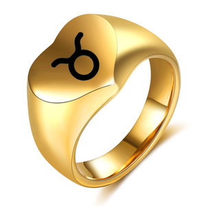Bague en acier inoxydable en forme de cœur, 16MM, constellation gravée, bijoux cadeau pour femmes - Product Image 1