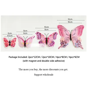Pegatinas de pared de mariposa 3D de doble capa, 12 Uds., nuevo estilo, decoración para el hogar y la boda, imán de plástico, calcomanías para nevera - Product Image 2