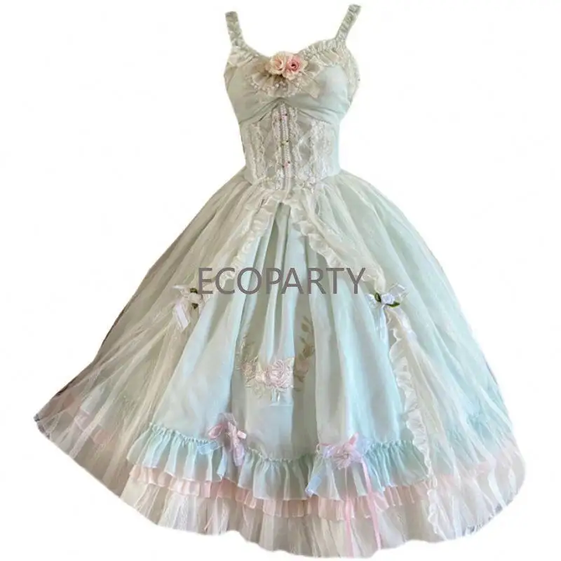 Ecoparty vittoriana Lolita fiore di menta dio Monet pittura a olio Cla elegante fiore matrimonio ricamato abito da sposa abito da palazzo