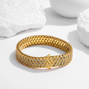 Pulsera de Acero Inoxidable 316 con Diseño de Panal de Abeja, Estilo Europeo Americano, Hecha a Mano, con Incrustaciones de Circonio, Pulida, Joyería de Lujo Ligero - Product Image 6