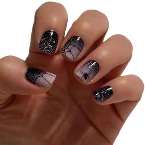 Faux ongles à presser Halloween, motif toile d'araignée, dégradé noir, fantôme, en acrylique, couvrance totale, vente en gros - Product Image 1