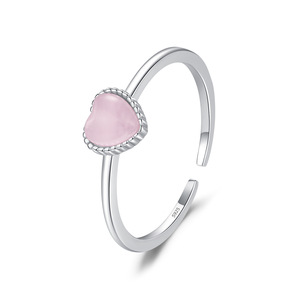 S925 Sterling Silver Adjustable Heart Pink Rose Quartz <b>Ring</b> Dainty Halo Zircon Open <b>Finger</b> <b>Ring</b> For Women - Product Image 1