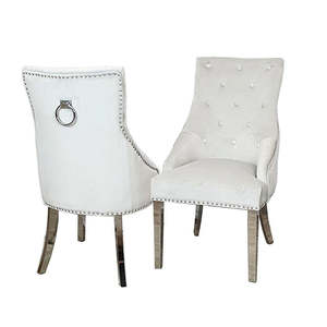 Patterned Gold Chrome Legs Tufted <strong>Back</strong> Velvet Dining <strong>Chair</strong> with lion <strong>Knocker</strong> Pattern <strong>Back</strong> - Product Image 1