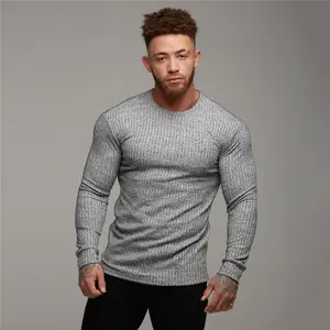 Fitness workout shirts knit sweater bottoming shirt men's long-sleeved t-shirt men