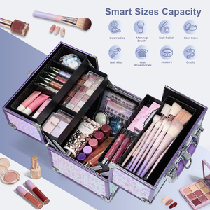 Aluminum <b>Makeup</b> Train Case Lockable Cosmetic Storage <b>Box</b> Large Capacity Portable Organizer for Travel Studio - Product Image 1