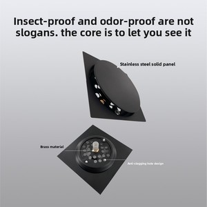 Desagüe de Piso Moderno de Acero Inoxidable, Negro Mate, Circular, 5.5 Pulgadas, Anti-Olor, Anti-Insectos, para Baño - Product Image 4
