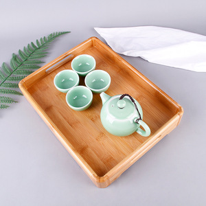 Juego de bandejas de servir de bambú Youju, 3 piezas, bandeja rectangular portátil para té y frutas, acabado en madera natural - Product Image 3
