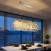 Lustre suspendu rectangulaire et rond en cristal LED dimmable pour hôtel, villa, hall, salle à manger, chambre