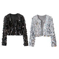 Veste courte à paillettes argentées et noires tendance, vente chaude, vêtements de scène, vêtements de performance, veste courte à paillettes