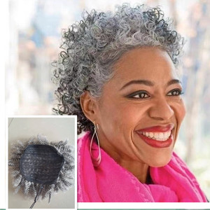 <span class=keywords><strong>Queue</strong></span> <span class=keywords><strong>de</strong></span> <span class=keywords><strong>cheval</strong></span> afro courte et volumineuse, style afro-américain, en cheveux humains gris argenté, 120g, 10 pouces - Product Image 4