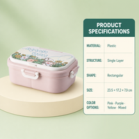 Boîte à lunch bento en plastique pour enfants, dessin animé, 1 à 2 L, avec compartiments alimentaires, cuillère, fourchette, fermetures sécurisées sur les quatre côtés, compatible micro-ondes