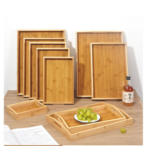 Plateau de service en bambou rectangulaire, plateau à thé et à café en bois massif, plateau de cuisine et de salle à manger, style simple - Product Image 4