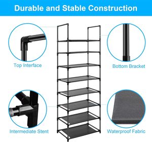 Metal Frame Double-tier Modern <b>Shoe</b> Rack Space-Saving <b>Shoe</b> Storage Organizer Non-Woven Fabric Stackable <b>Shoe</b> Shelf - Product Image 3