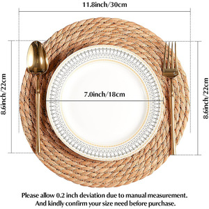 Tovagliette Rotonde Intrecciate Artigianali in <span class=keywords><strong>Paglia</strong></span> Naturale e Erba Marina da 40 CM, Stile Vintage Classico, per Uso Domestico - Product Image 2