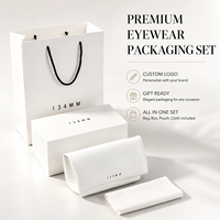 Ensemble d'emballage optique en tissu avec sac cadeau en papier blanc, étui à lunettes en cuir et pochette, personnalisable avec logo, vente en gros