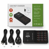 Chargeur USB multi-ports 12 ports 60W à charge rapide en PVC, entrée 220V, adaptateur QC 3.0 pour téléphones, tablettes et consoles de jeux