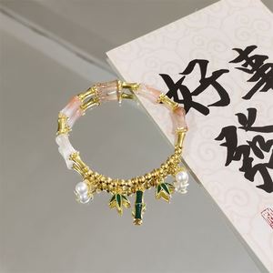 สร้อยข้อมือลูกปัดแก้วสไตล์จีนลายใบไผ่ประดับคริสตัลหลากสีสัน สำหรับผู้หญิงและเด็กผู้หญิง - Product Image 5