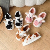 Mignonnes Pantoufles Vache pour Femmes Hiver Épaissies Chaussons Maison Chauds Antidérapants à Semelle Épaisse
