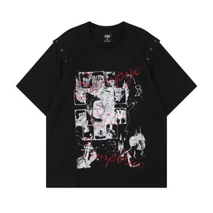 T-shirt a maniche corte con illustrazione astratta per <span class=keywords><strong>uomo</strong></span>, streetwear estivo, maglietta casual ampia con scollo rotondo hip-hop - Product Image 3