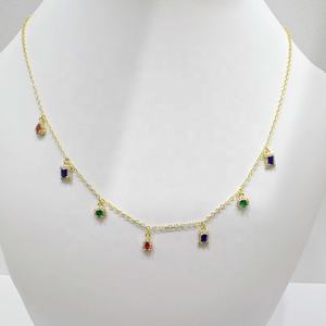 Collar delicado de plata de ley 925 con circonitas multicolor, joyería fina para mujer, collares de cuentas personalizados para el verano. - Product Image 1