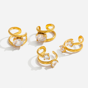 Fashion <b>Rings</b> Gold Tone Zircon <b>Open</b> Band <b>Ring</b> Women's Geometric Design Party Jewelry - Product Image 1