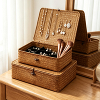 Boîte de rangement rectangulaire pour cosmétiques et vêtements, ensemble de 4 paniers de rangement en osier naturel tressé avec couvercle