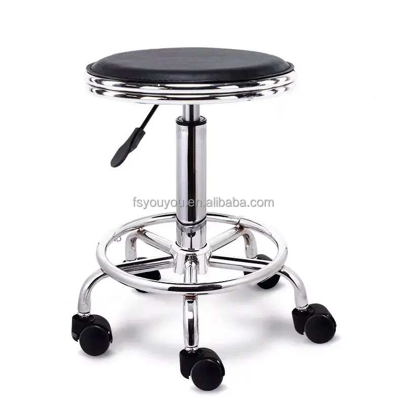 Chaise en PU noir durable avec roue Tabouret de poste de travail pivotant salon de beauté Chaise de laboratoire portable