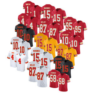 Herren 87 Travis Kelce 10 Isiah Pacheco 4 Rashee Rice 95 Jones 15 Patrick Mahomes Kansas Genähtes Fußball trikot von höchster Qualität - Product Image 1