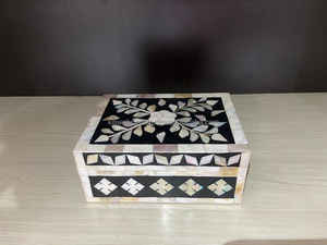 Dernière moderne Super MDF os incrustation Zigzag motif carré boîte à bijoux vente d'exportation et boutique utilisation avec emballage en carton - Product Image 6