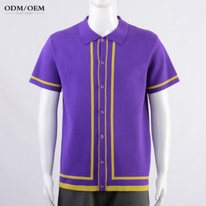 T-shirts en coton tricoté jacquard personnalisés OEM, manches courtes, coupe classique, été, surdimensionnés, tricot crocheté pour homme - Product Image 4