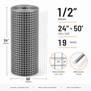 Welded <b>wire</b> <b>mesh</b> roll 19 gauge square <b>mesh</b> hardware cloth Small animal cage <b>mesh</b> 24x50 ft <b>wire</b> <b>mesh</b> for Cages and Garden fence - Product Image 1