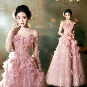 Abito <span class=keywords><strong>da</strong></span> sposa rosa floreale lungo fino al pavimento per fidanzamento, compleanno o matrimonio - Product Image 1