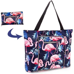 Bolso de playa plegable de poliéster para mujer, bolsa de mano de viaje, resistente al agua, con BSCI audit Factory