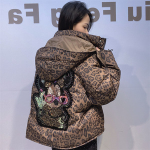 Giacca Trapuntata con Cappuccio Casual Invernale Stile Europeo e Americano, Traspirante, 200g-250g, Stampa Leopardata 0763 - Product Image 2