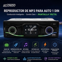 Reproductor MP3 Para Auto 1 Din Pantalla Tactil Radio BT USB AUX FM Con DSP EQ Control Por App RGB LED Universal